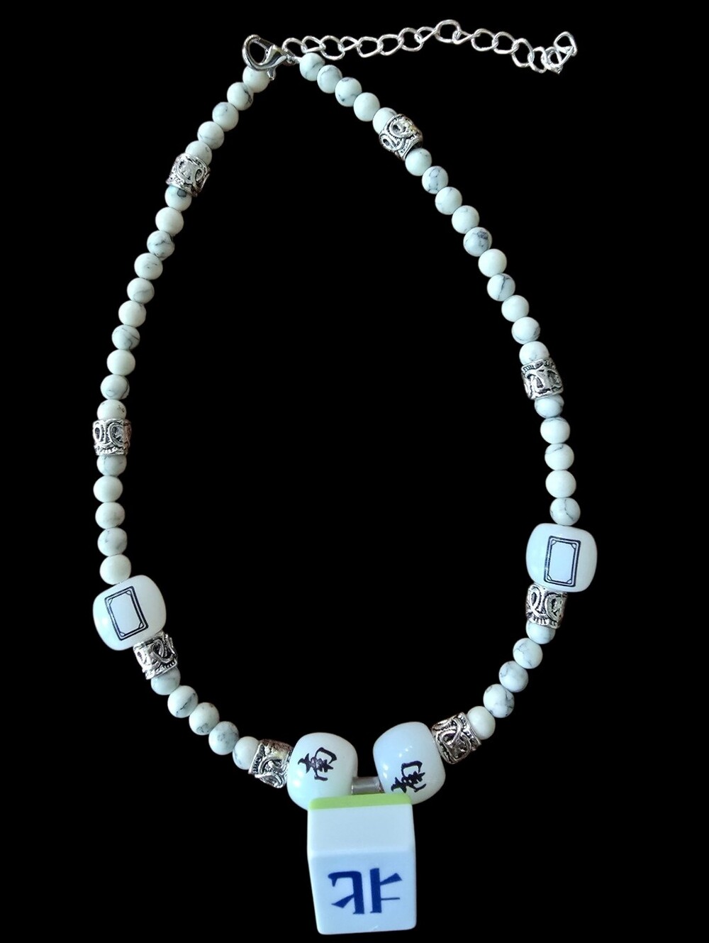 UNIQUE MAHJONG LOVERS BEADED HOWLITE AUTHENTIC TILES POLISHED NEW 16 TO 21"NECKL